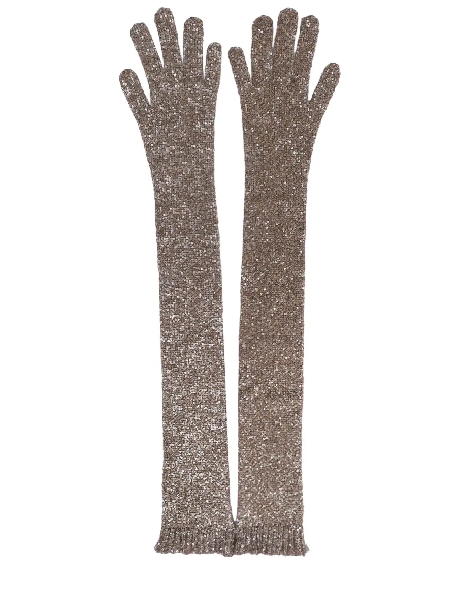 Перчатки с пайетками BRUNELLO CUCINELLI MPN568279P CKO09 Коричневый 