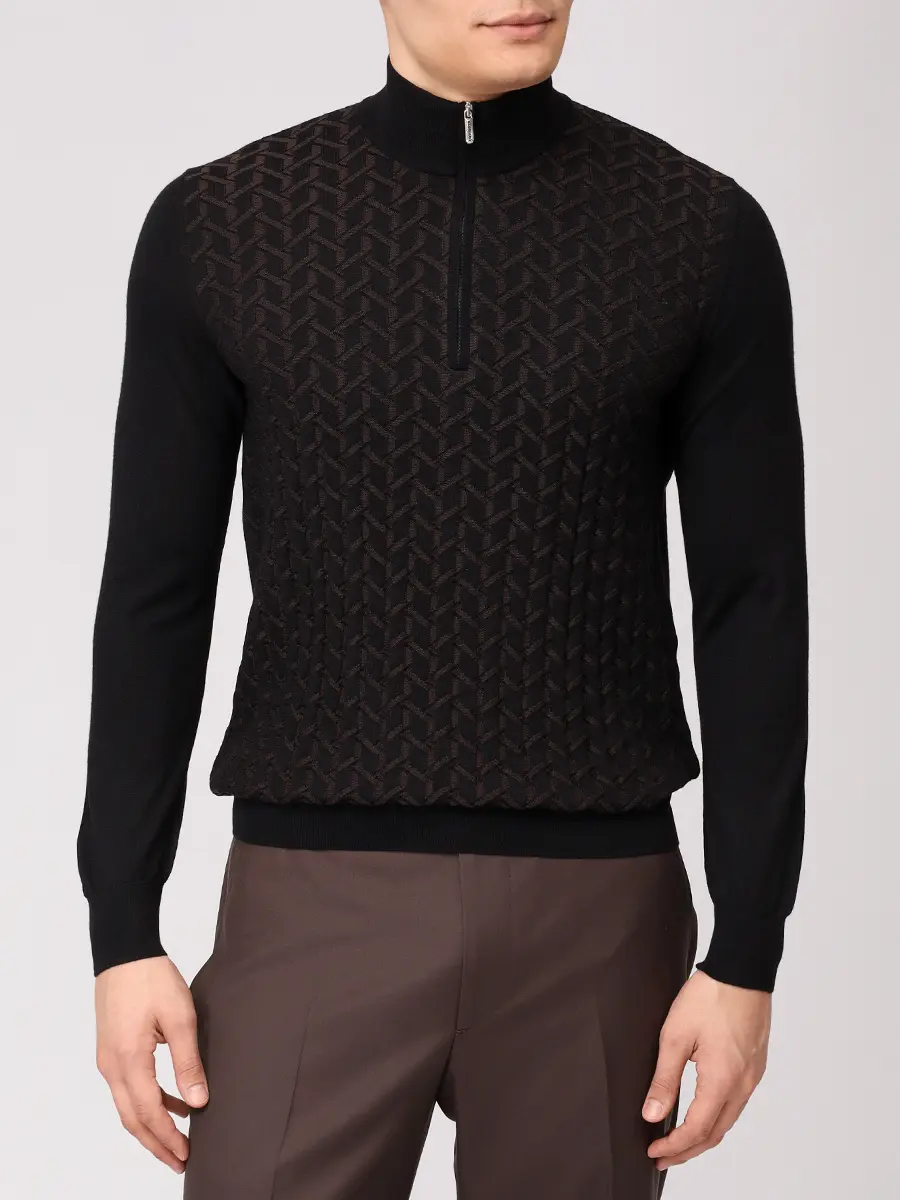 Джемпер из шерсти и шелка BERTOLO LUXURY MENSWEAR 902503/002511/1000 Темно- Черный  Фото 4