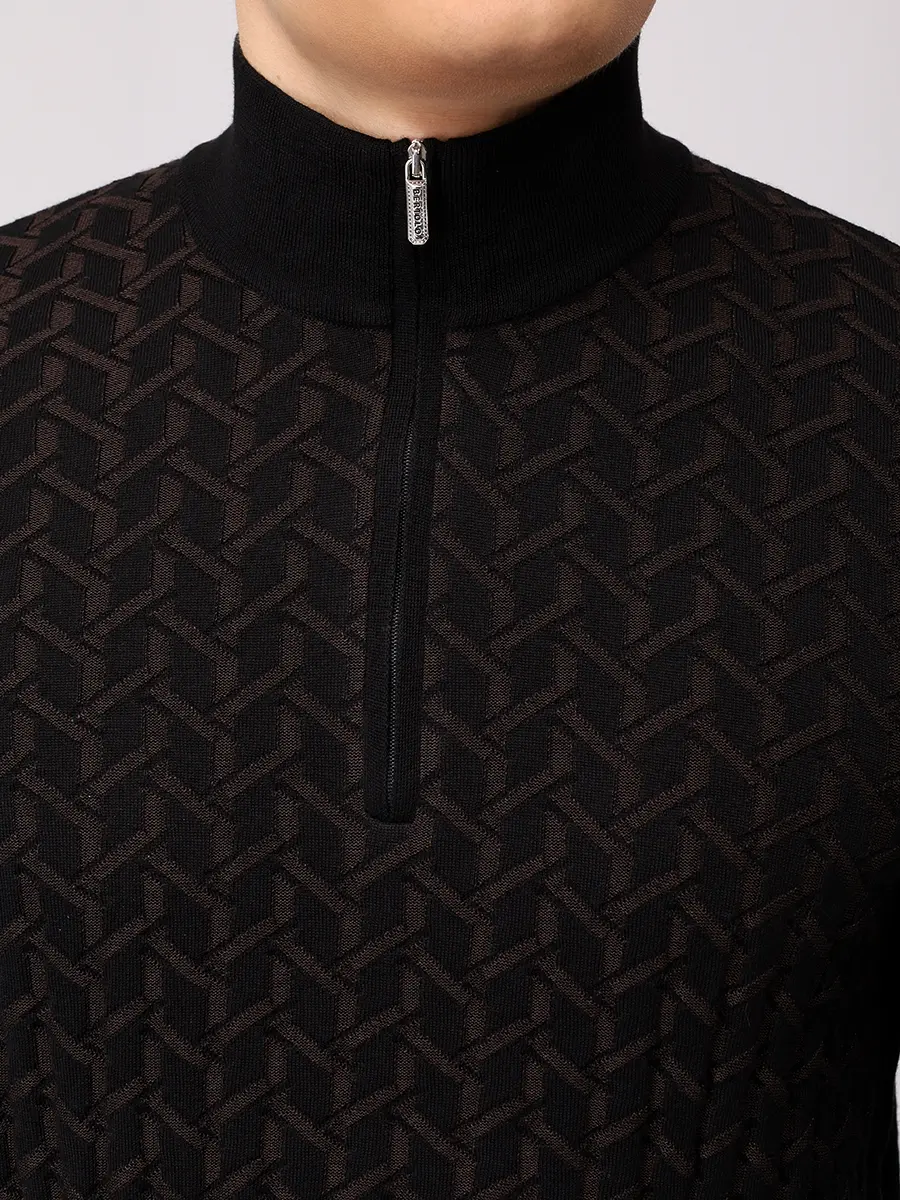 Джемпер из шерсти и шелка BERTOLO LUXURY MENSWEAR 902503/002511/1000 Темно- Черный  Фото 5