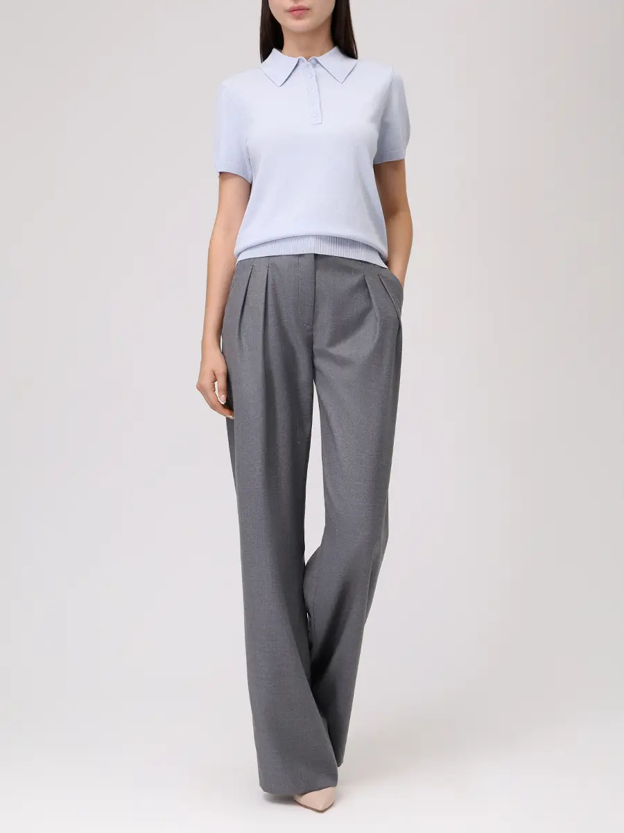 Поло из тенселя ROSEVILLE SS259010M/BLU Голубой  Фото 2