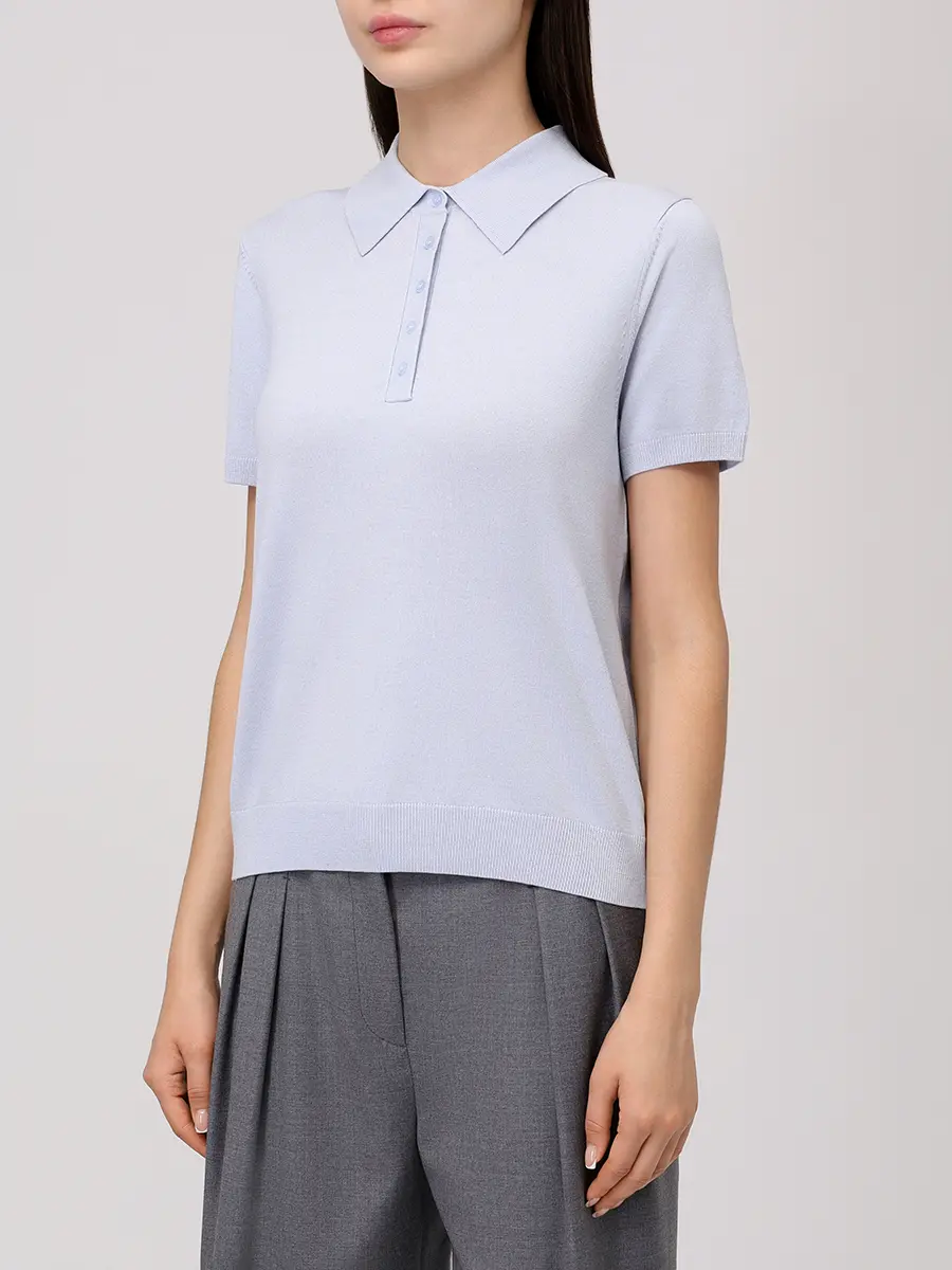 Поло из тенселя ROSEVILLE SS259010M/BLU Голубой  Фото 4