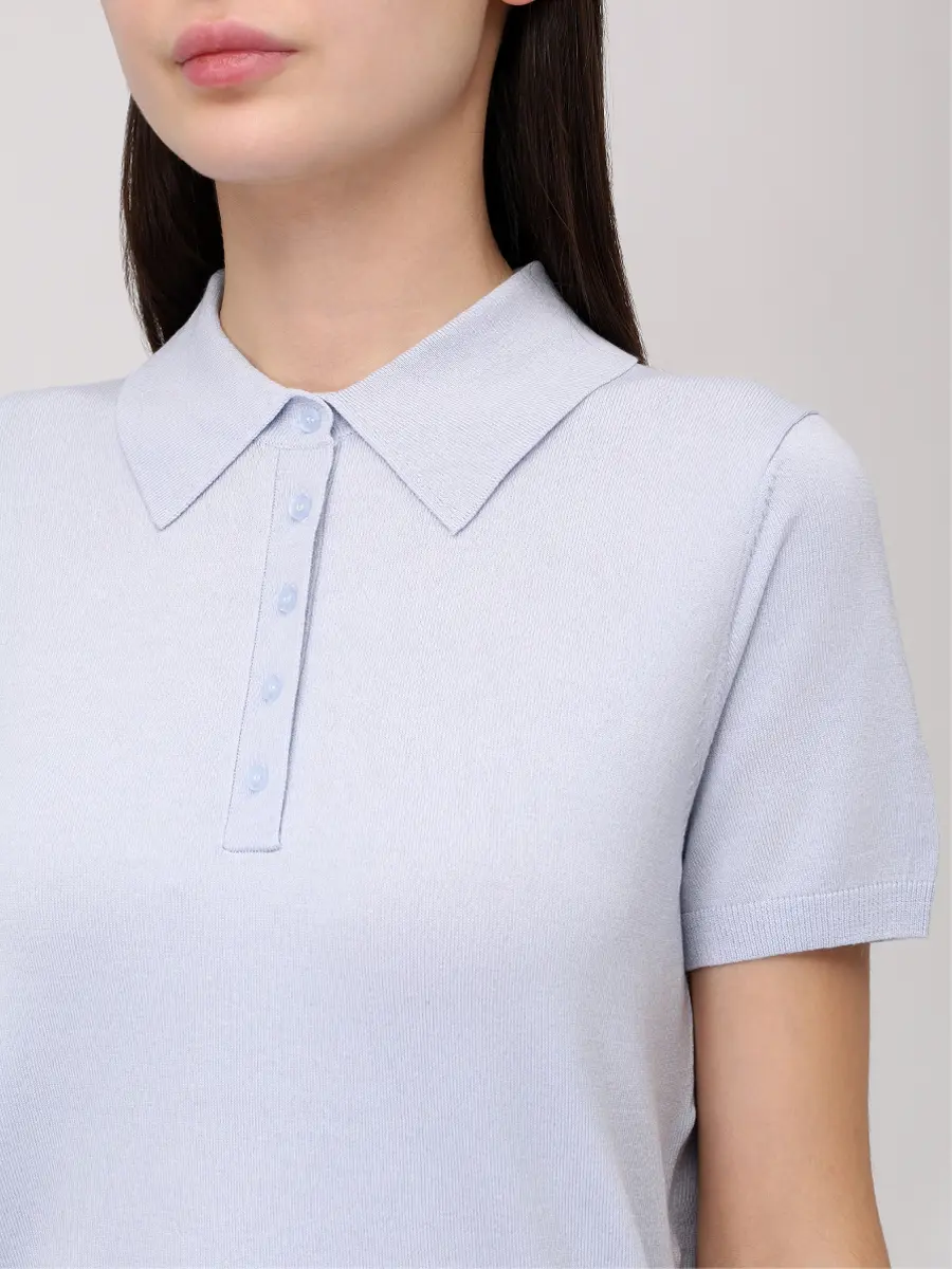 Поло из тенселя ROSEVILLE SS259010M/BLU Голубой  Фото 5