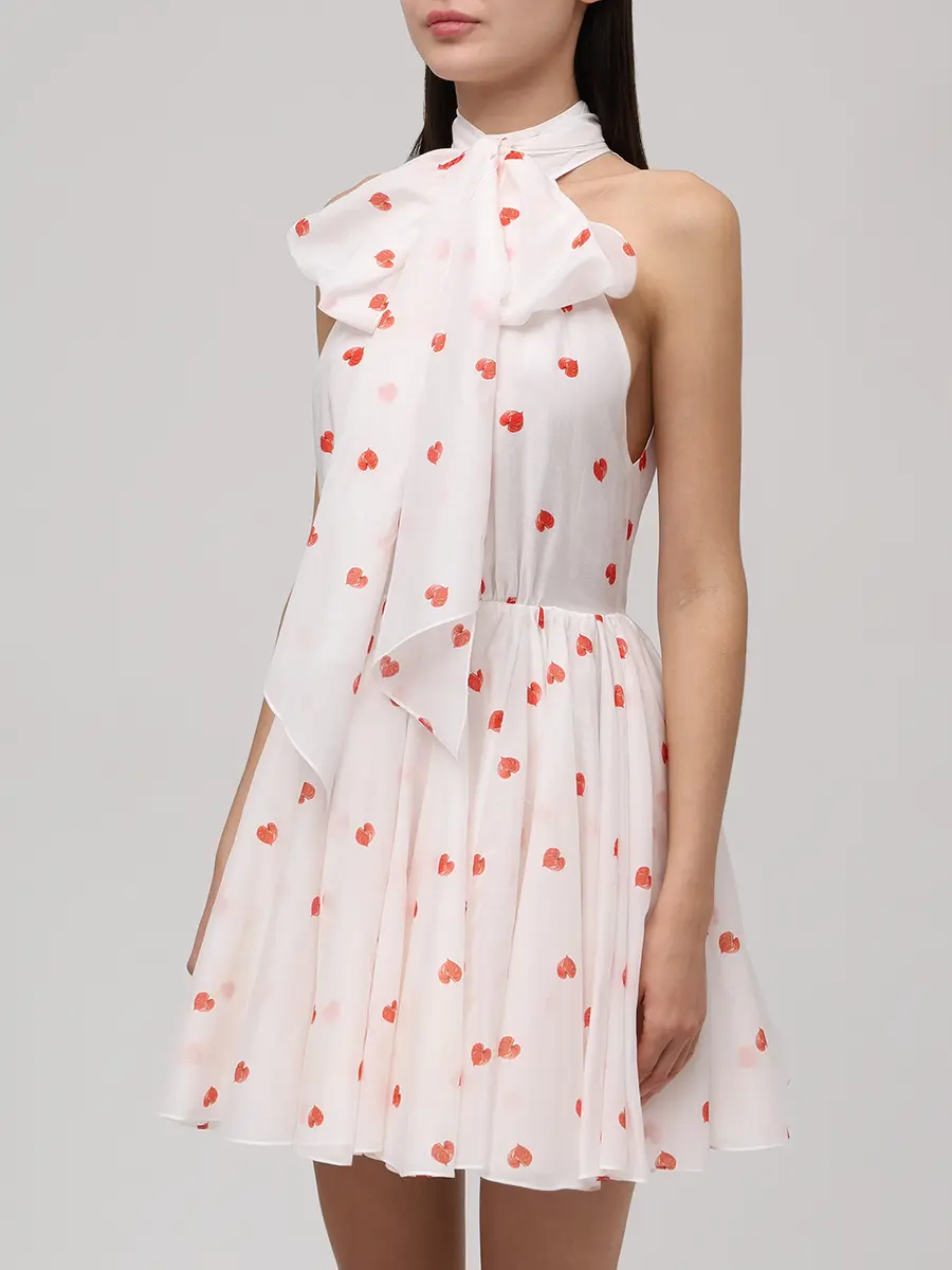 Платье из шелка и хлопка Chinensis YVON CHINENSIS Принт Антуриум Белый  Фото 4