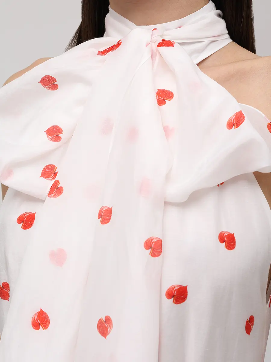 Платье из шелка и хлопка Chinensis YVON CHINENSIS Принт Антуриум Белый  Фото 5