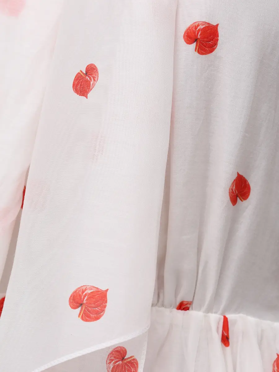 Платье из шелка и хлопка Chinensis YVON CHINENSIS Принт Антуриум Белый  Фото 6