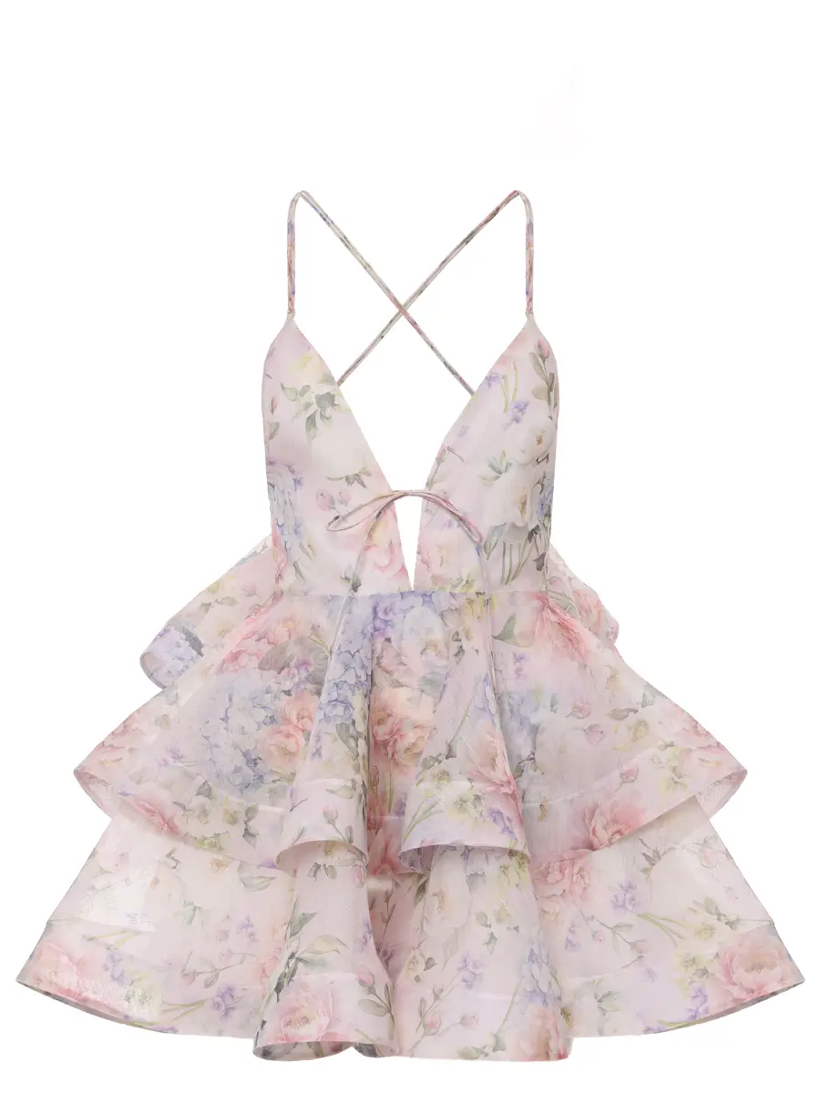 

Платье из шелка и льна Anemone Du Japon, Цветочный принт, ANEMONE DU JAPON Принт гортензии о пионы