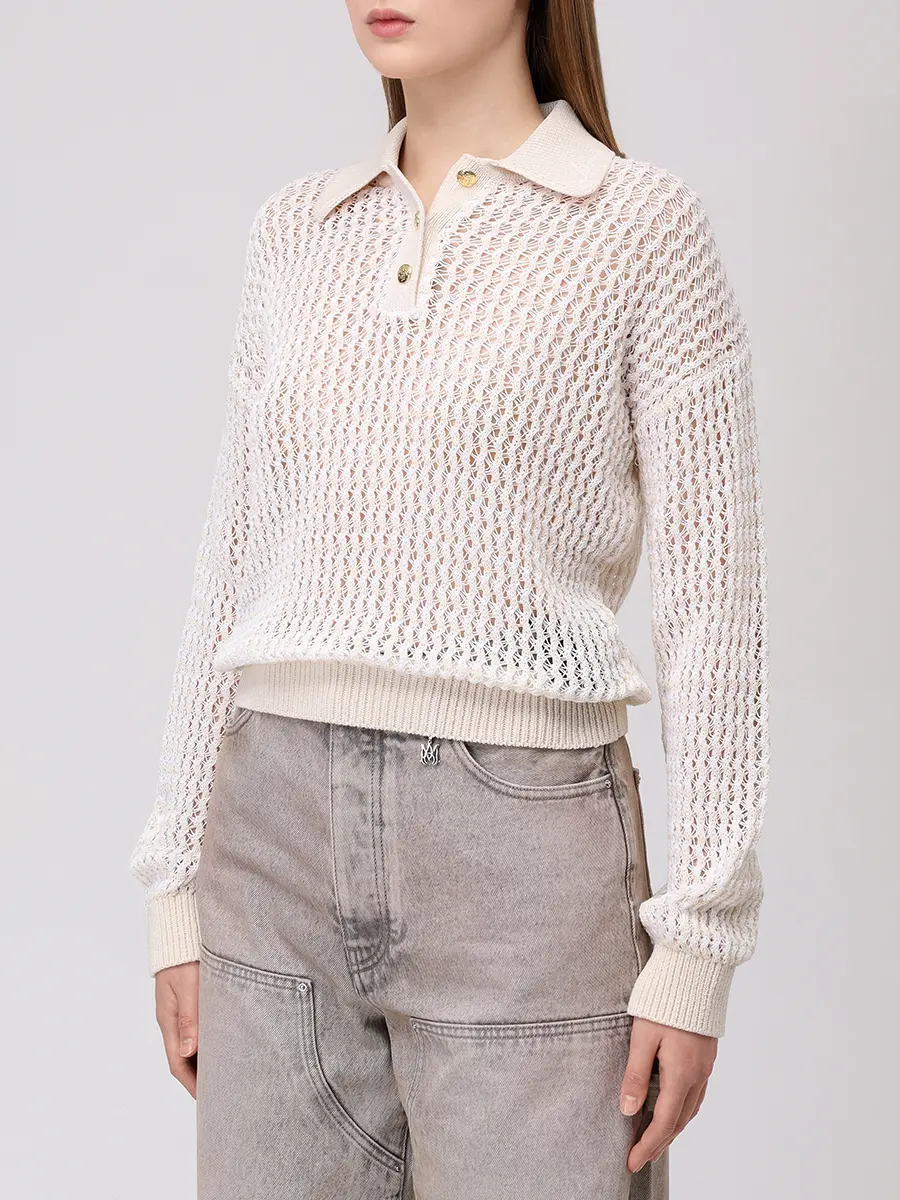 Поло хлопковое AMIRI AWKNPO1026 Бежевый  Фото 4