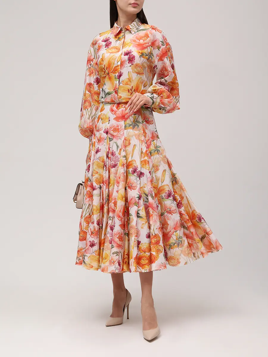 Юбка из хлопка и шелка Magnolia YVON MAGNOLIA SKIRT Оранжевый  Фото 2