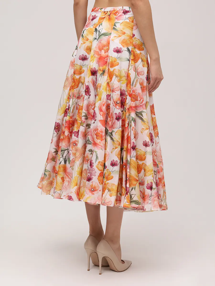 Юбка из хлопка и шелка Magnolia YVON MAGNOLIA SKIRT Оранжевый  Фото 3