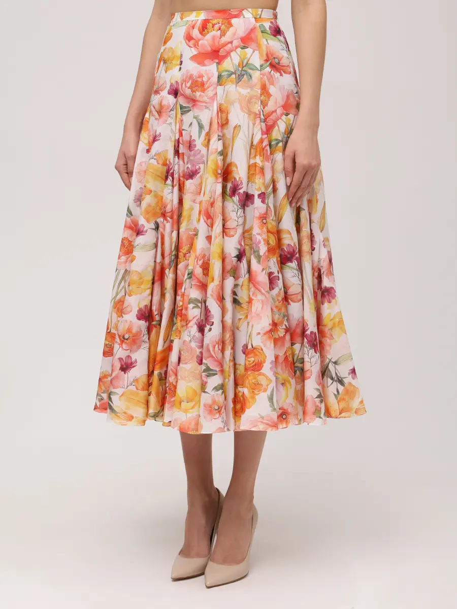 Юбка из хлопка и шелка Magnolia YVON MAGNOLIA SKIRT Оранжевый  Фото 4