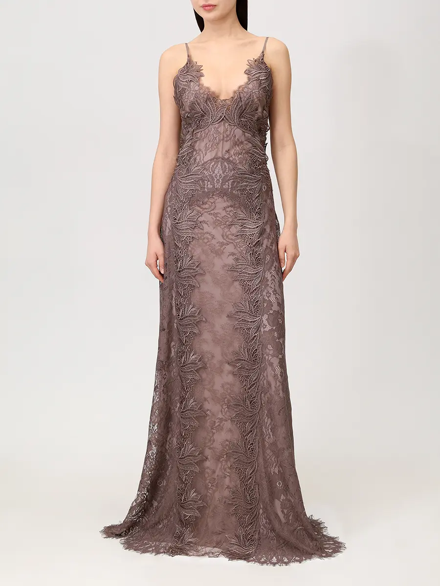Платье кружевное ALBERTA FERRETTI 251M 0471-0150 0172+ Коричневый  Фото 4