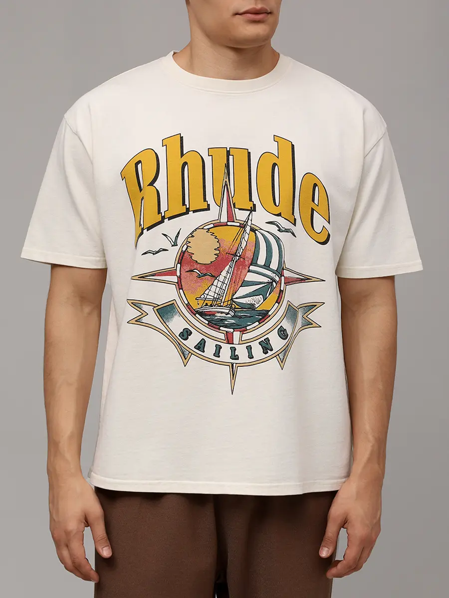 Футболка хлопковая RHUDE RHSS25TT01012 Кремовый  Фото 4