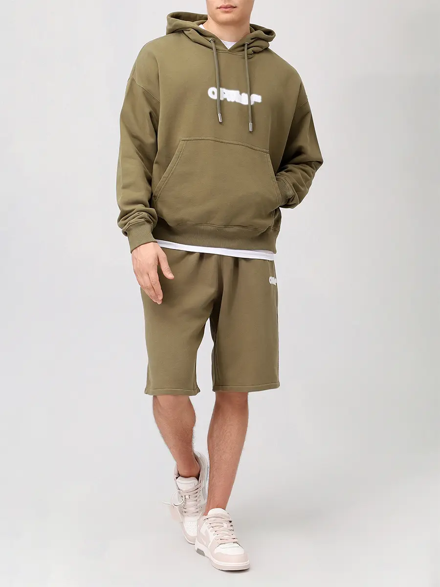 Худи хлопковое OFF-WHITE OMBB085S25FLE00I5601 Хаки  Фото 2