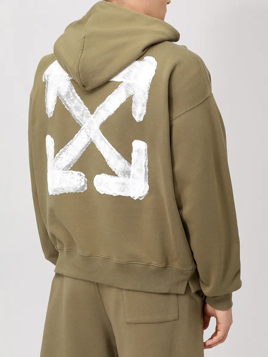 Худи хлопковое OFF-WHITE OMBB085S25FLE00I5601 Хаки  Фото 3