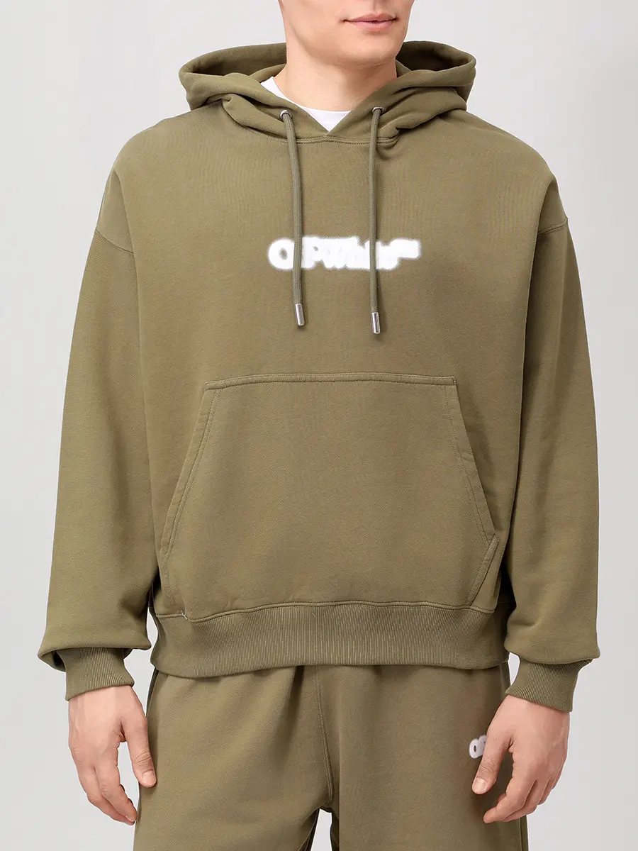 Худи хлопковое OFF-WHITE OMBB085S25FLE00I5601 Хаки  Фото 4
