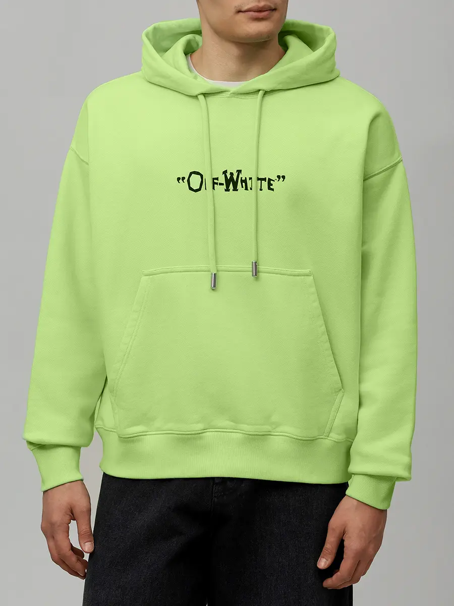 Худи хлопковое OFF-WHITE OMBB085S25FLE00F5010 Зеленый  Фото 4
