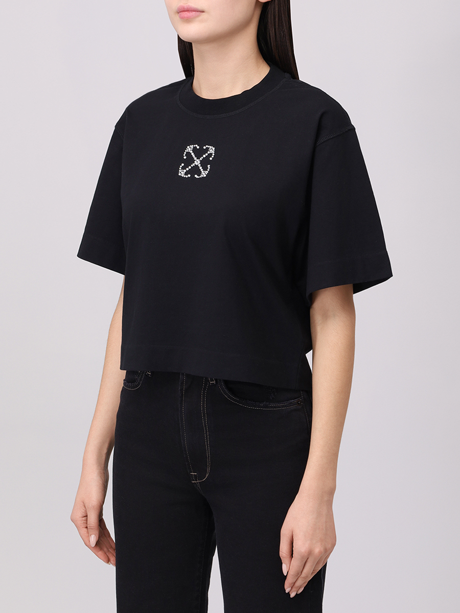 Футболка хлопковая OFF-WHITE OWAA090S25JER0021072 Черный  Фото 4
