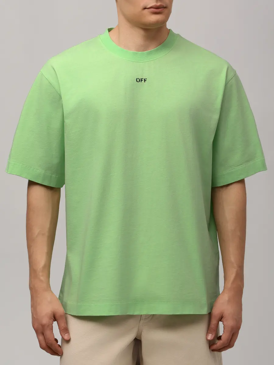 Футболка хлопковая OFF-WHITE OMAA120S25JER00L5010 Мятный  Фото 4