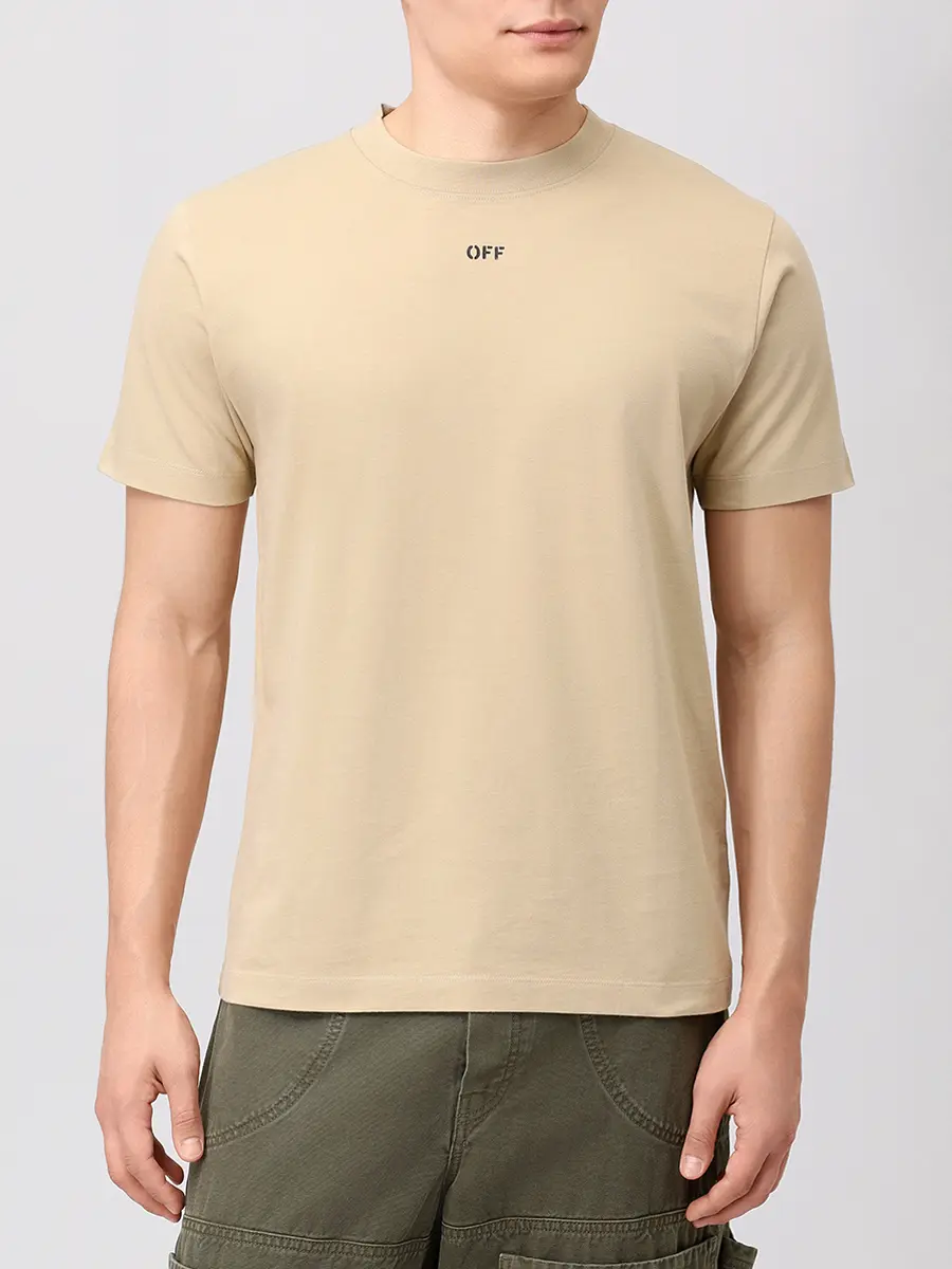 Футболка хлопковая OFF-WHITE OMAA027S25JER00C6110 Бежевый  Фото 4
