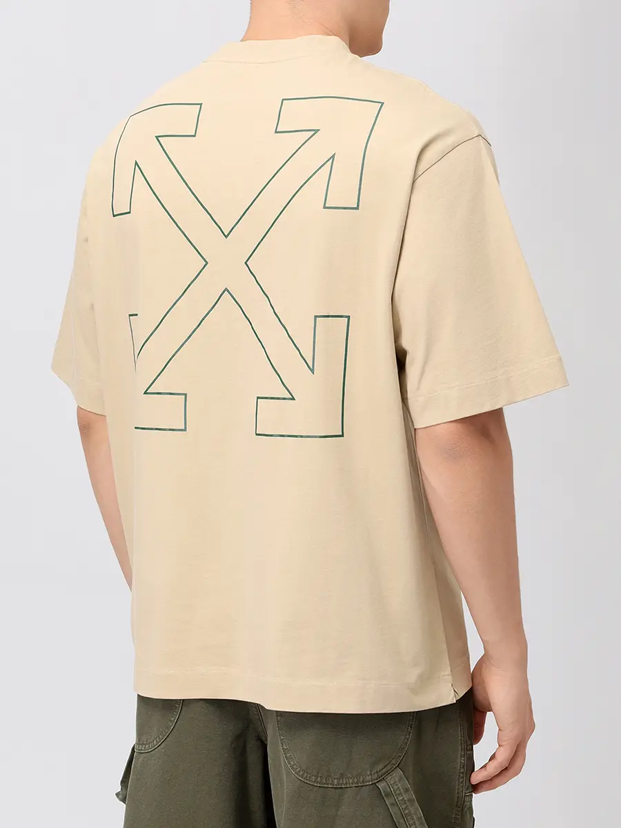 Футболка хлопковая OFF-WHITE OMAA120S25JER00C6158 Бежевый  Фото 3