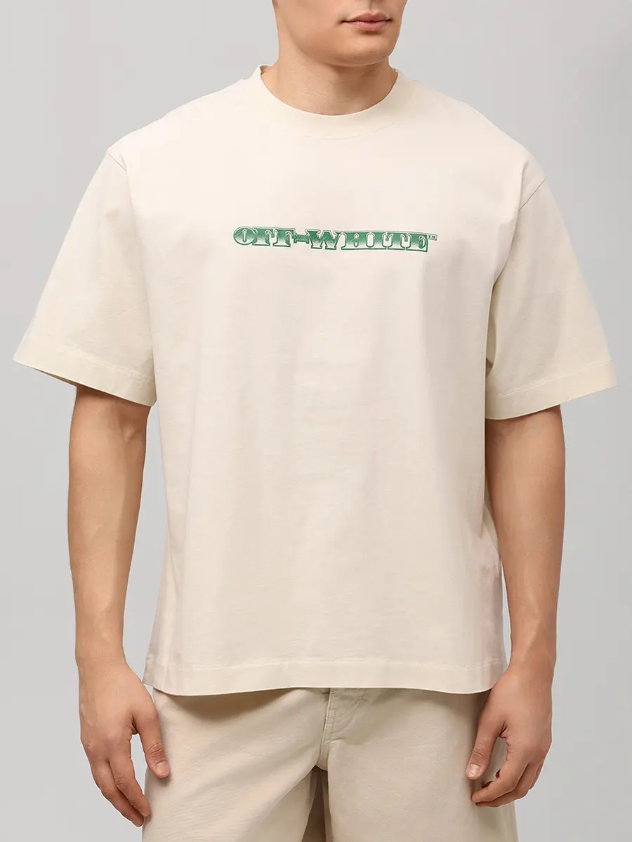 Футболка хлопковая OFF-WHITE OMAA120S25JER00E0B58 Бежевый  Фото 4