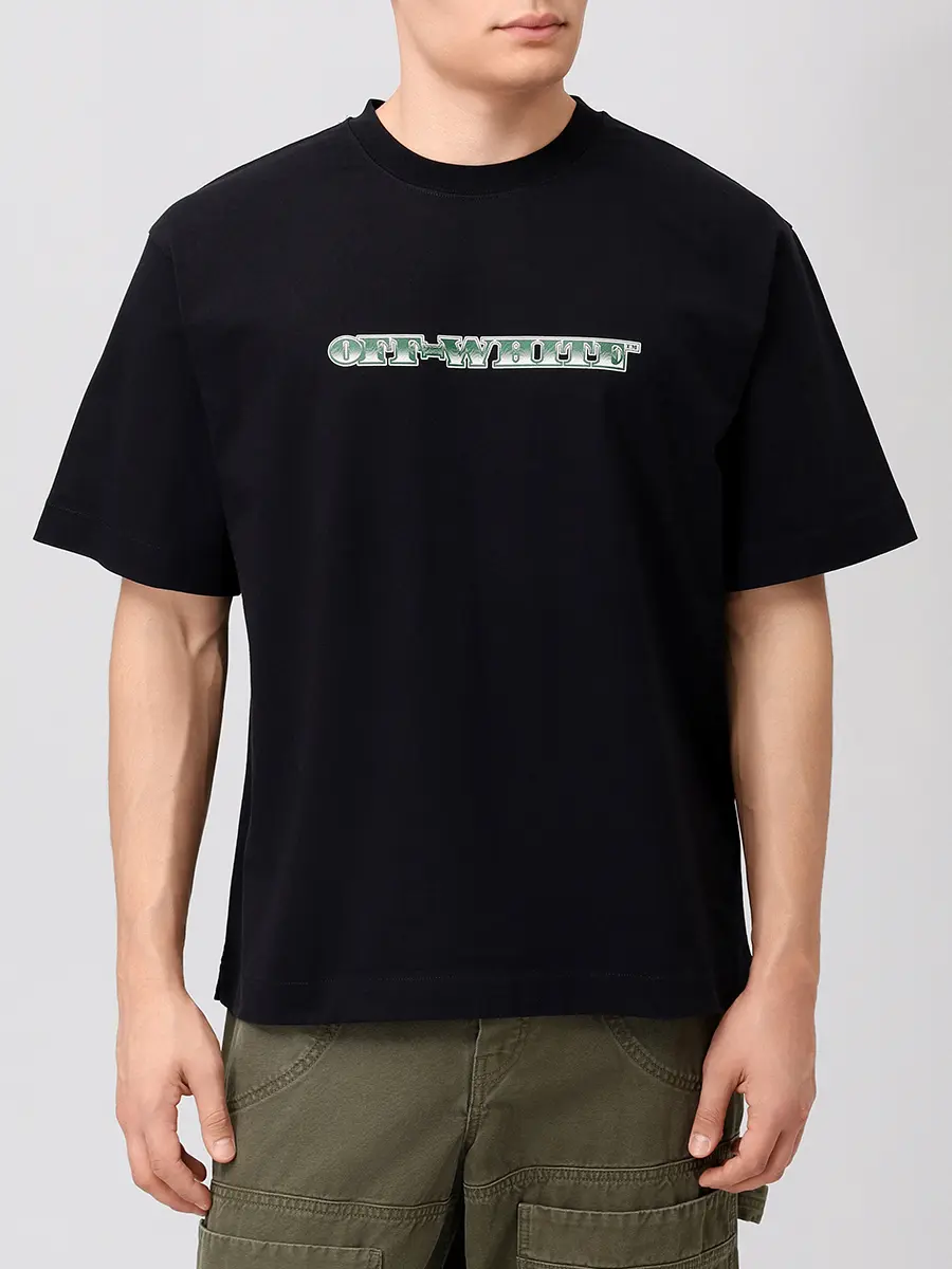 Футболка хлопковая OFF-WHITE OMAA120S25JER00E1058 Черный  Фото 4