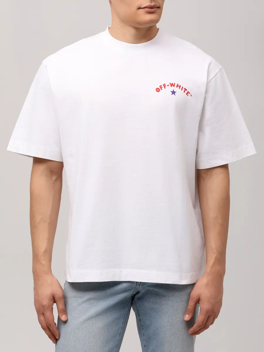 Футболка хлопковая OFF-WHITE OMAA120S25JER0080110 Белый  Фото 4
