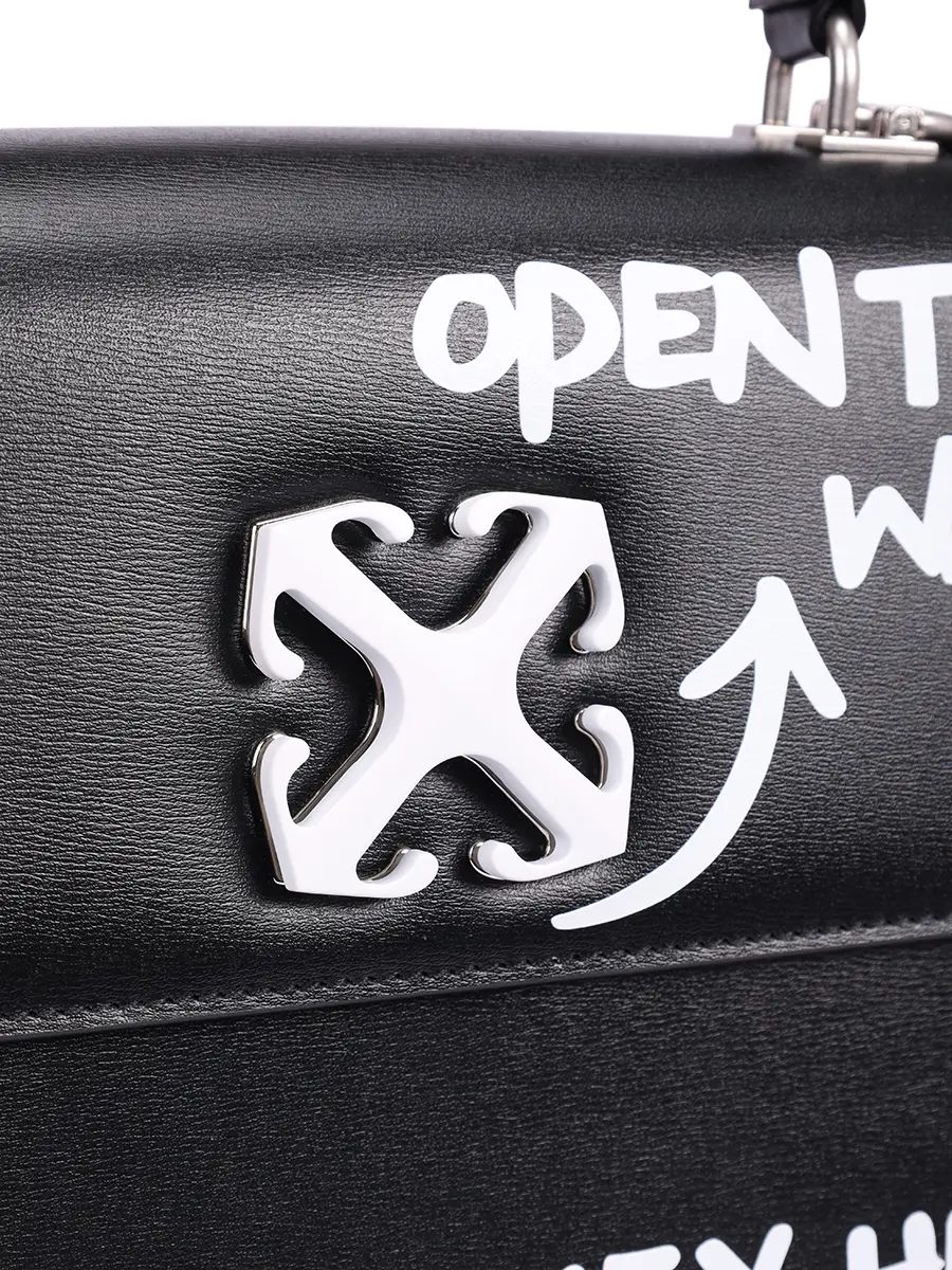 Сумка кожаная Jitney 1.4 OFF-WHITE OWNP061C99LEA0011001 Черный  Фото 5