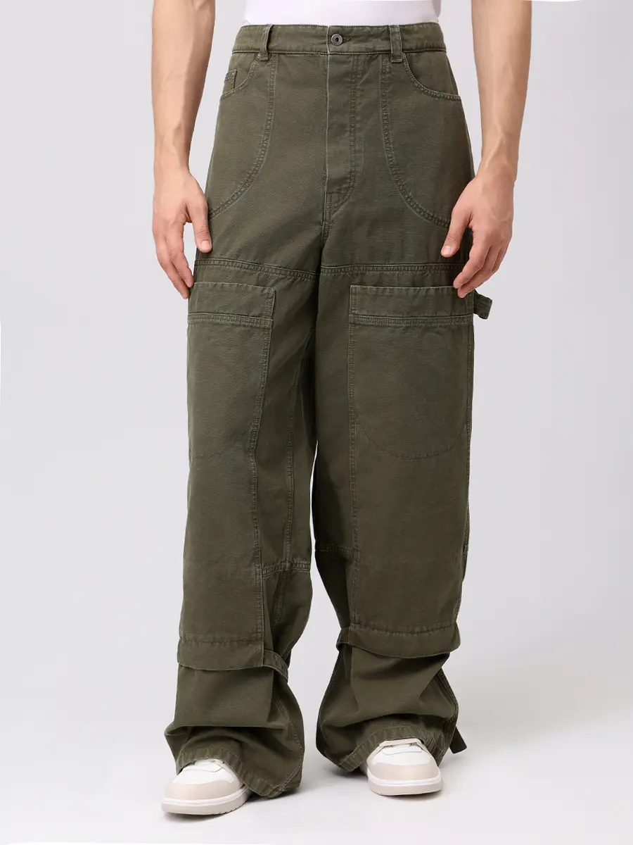 Брюки-карго хлопковые OFF-WHITE OMCE044C99FAB0015800 Хаки  Фото 4