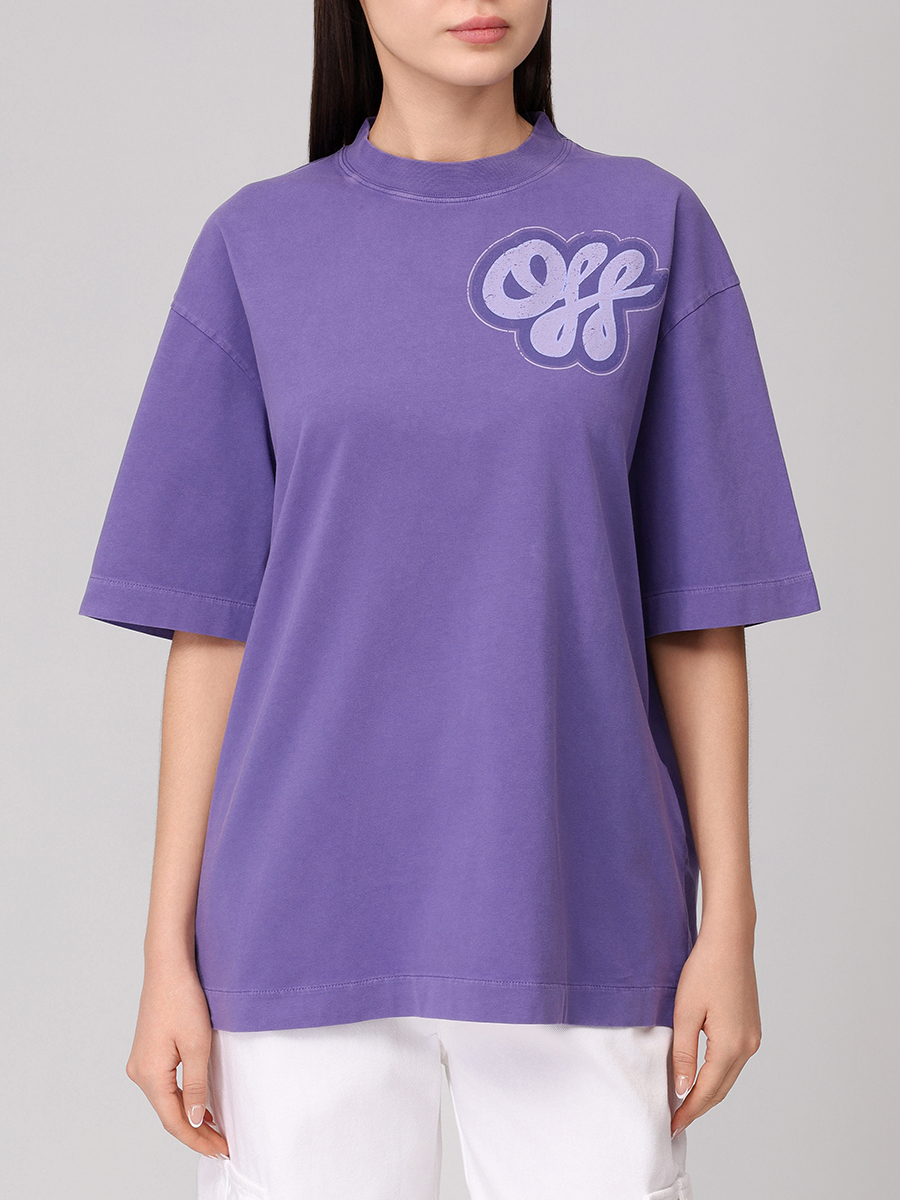 Футболка хлопковая OFF-WHITE OWAA134S25JER0033749 Фиолетовый  Фото 4