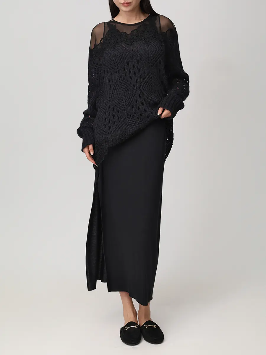 Джемпер с кружевом MAURIZIO W08140280 Черный  Фото 2