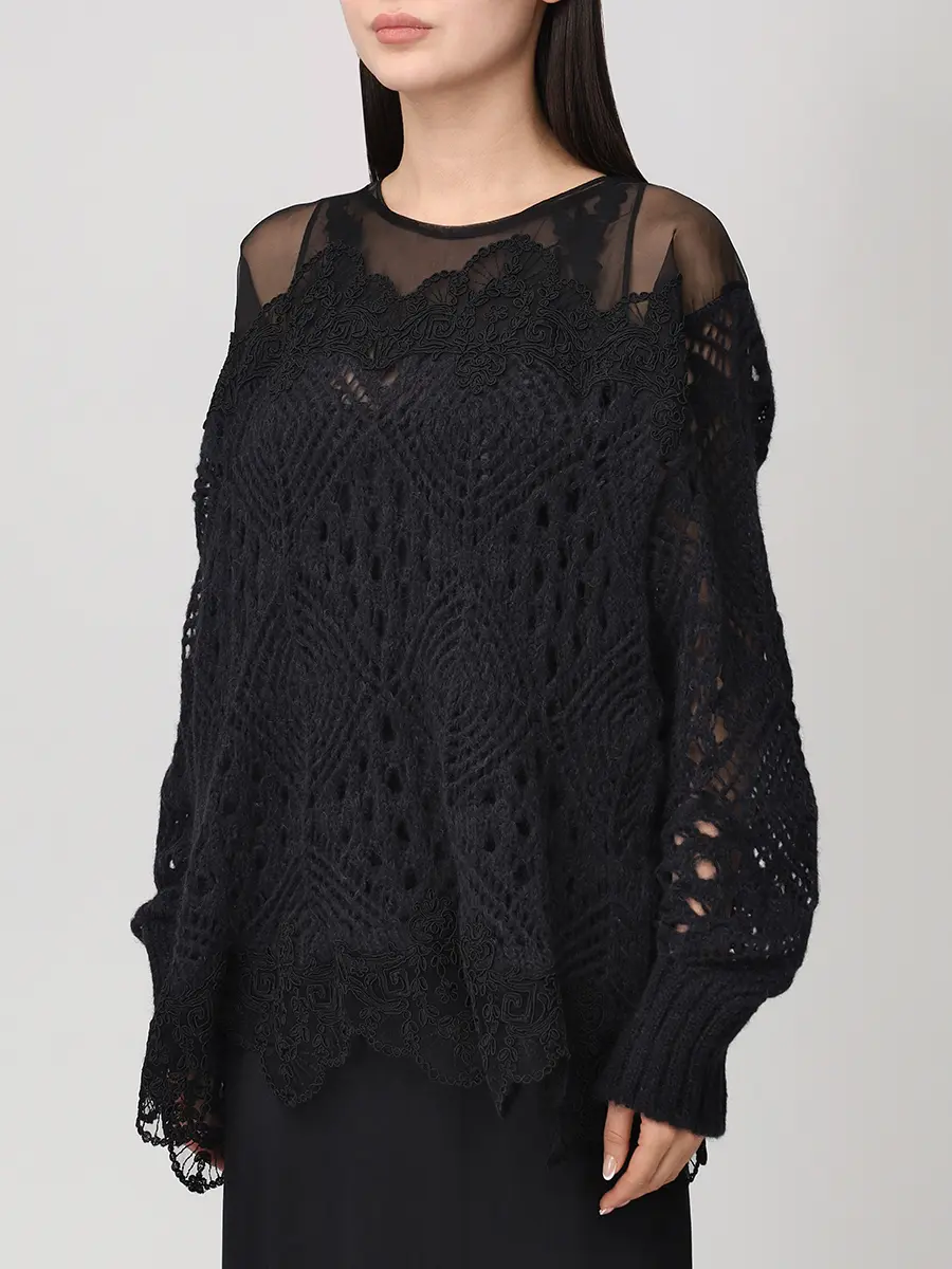 Джемпер с кружевом MAURIZIO W08140280 Черный  Фото 4