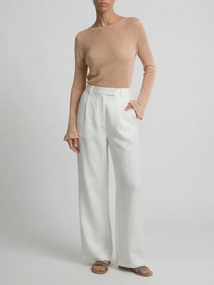 Джемпер из шелка и льна AGNONA K10701U-4D180U-N18 Бежевый  Фото 2