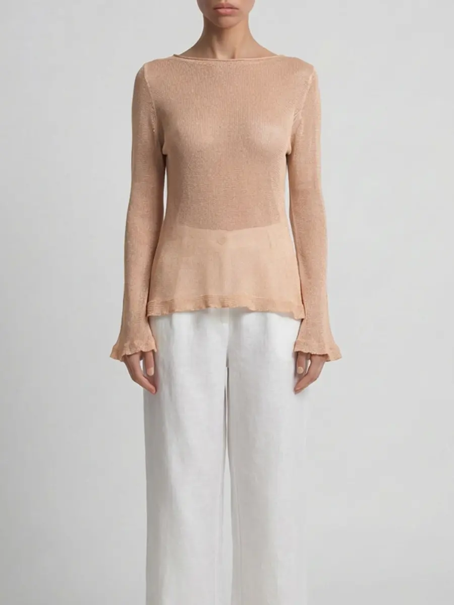 Джемпер из шелка и льна AGNONA K10701U-4D180U-N18 Бежевый  Фото 4