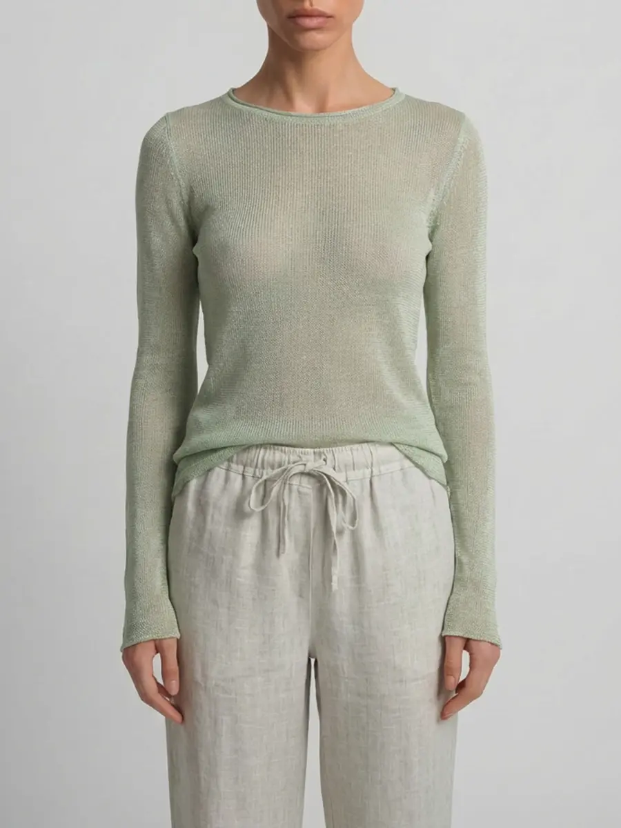 Джемпер из шелка и льна AGNONA K10701U-4D180U-Z07 Мятный  Фото 4