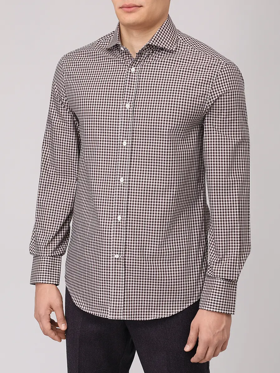 Рубашка Slim Fit хлопковая BRUNELLO CUCINELLI MY6461718 C026 Коричневый  Фото 4