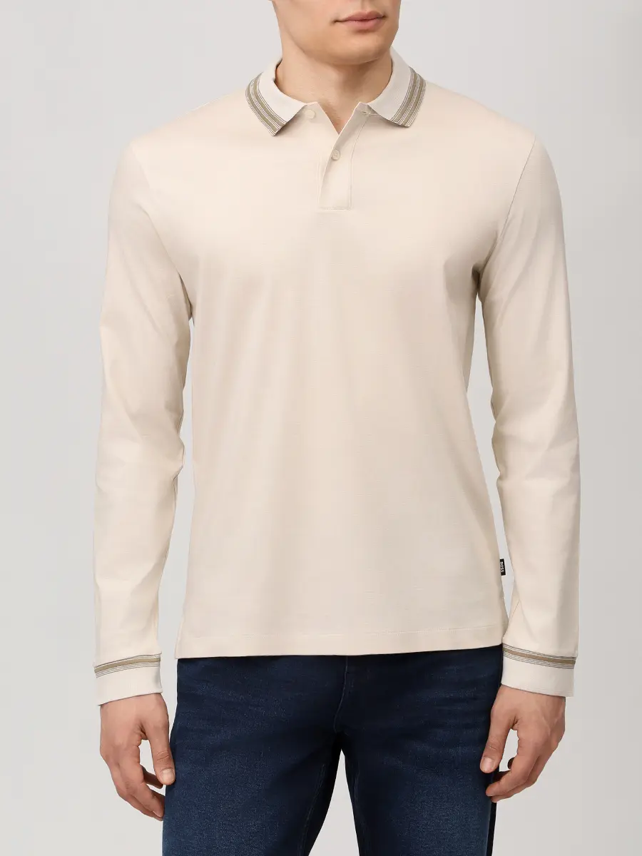 Поло Slim Fit хлопковое BOSS 50554530/131 Кремовый  Фото 4
