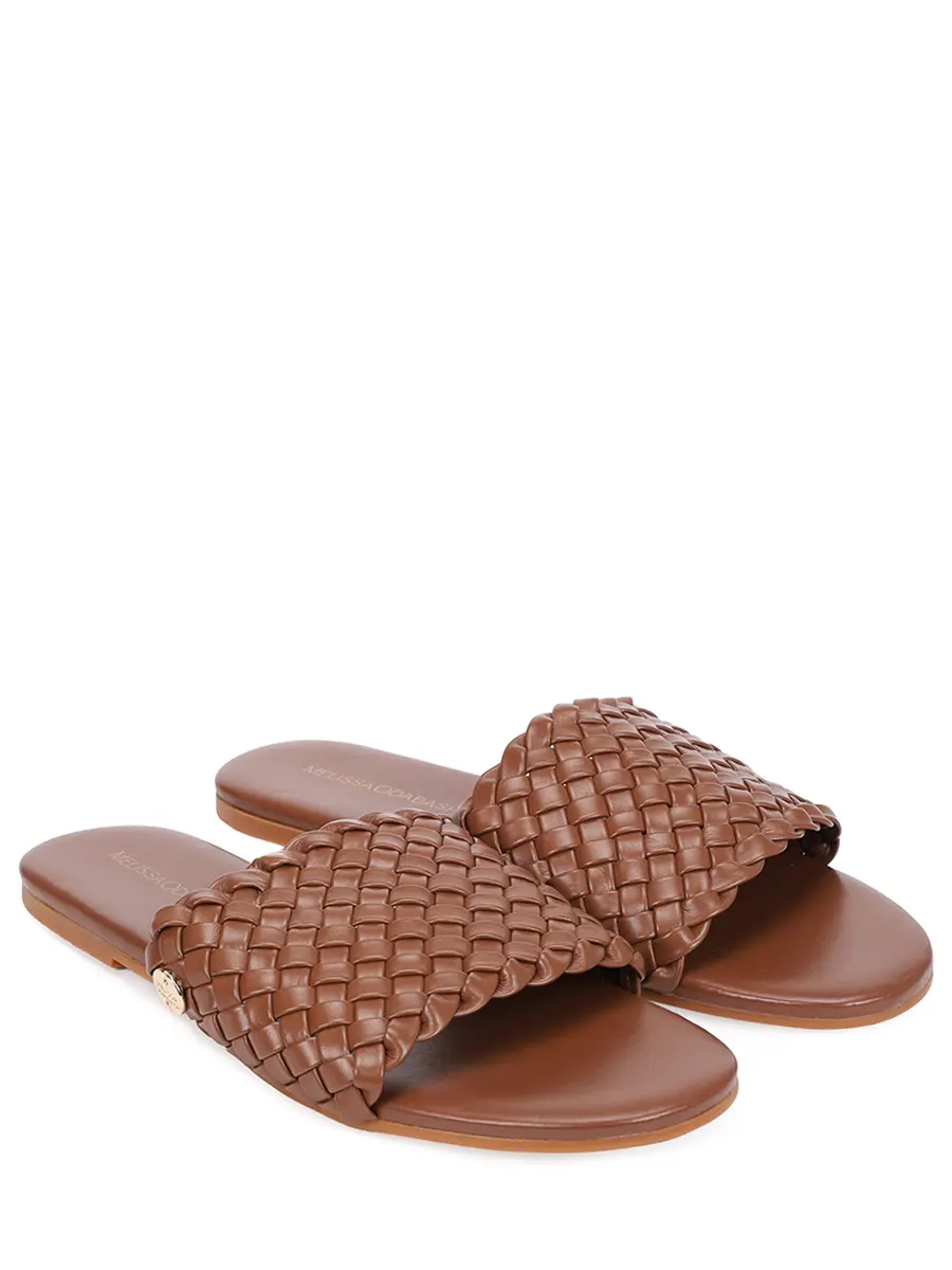 Шлепанцы кожаные MELISSA ODABASH Woven Slider Коричневый  Фото 2