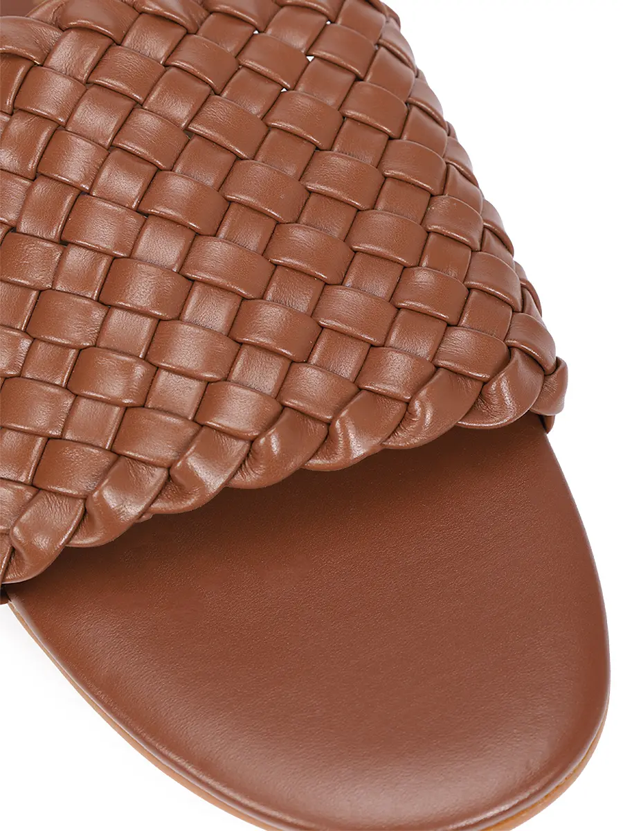 Шлепанцы кожаные MELISSA ODABASH Woven Slider Коричневый  Фото 5