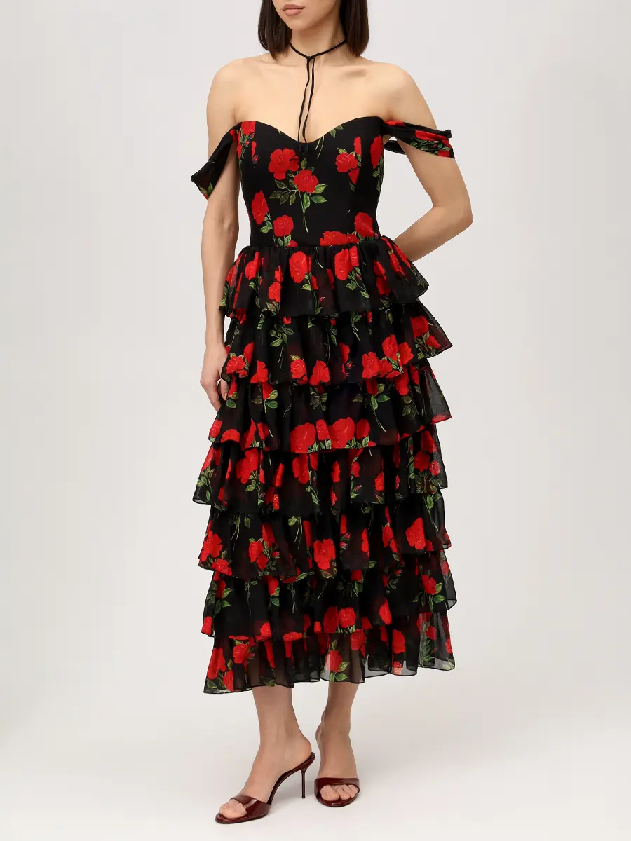Платье шифоновое ROSES AND LACE О26SS_D035CF01_P09M/01 Черный  Фото 2