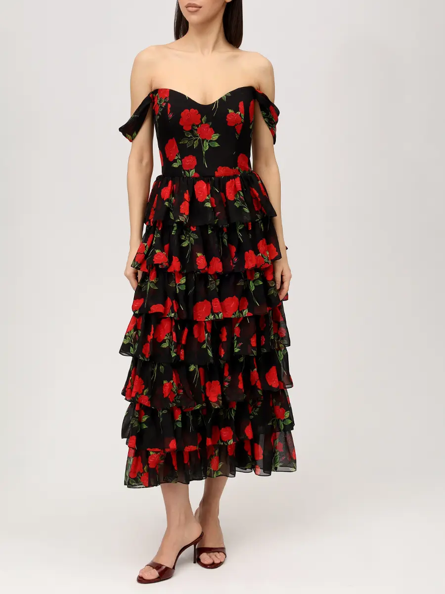 Платье шифоновое ROSES AND LACE О26SS_D035CF01_P09M/01 Черный  Фото 4