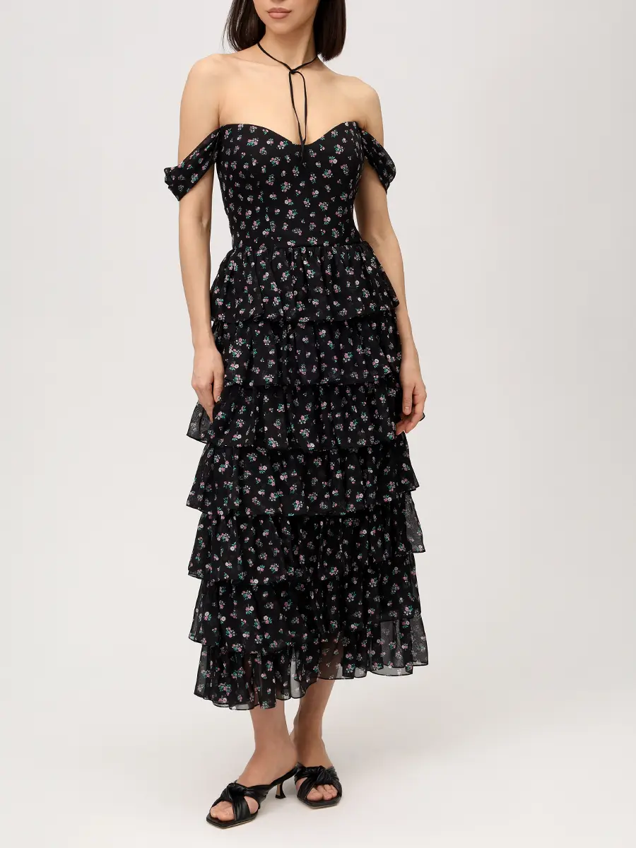 Платье шифоновое ROSES AND LACE О26SS_D035CF01_P15S/02 Черный  Фото 2