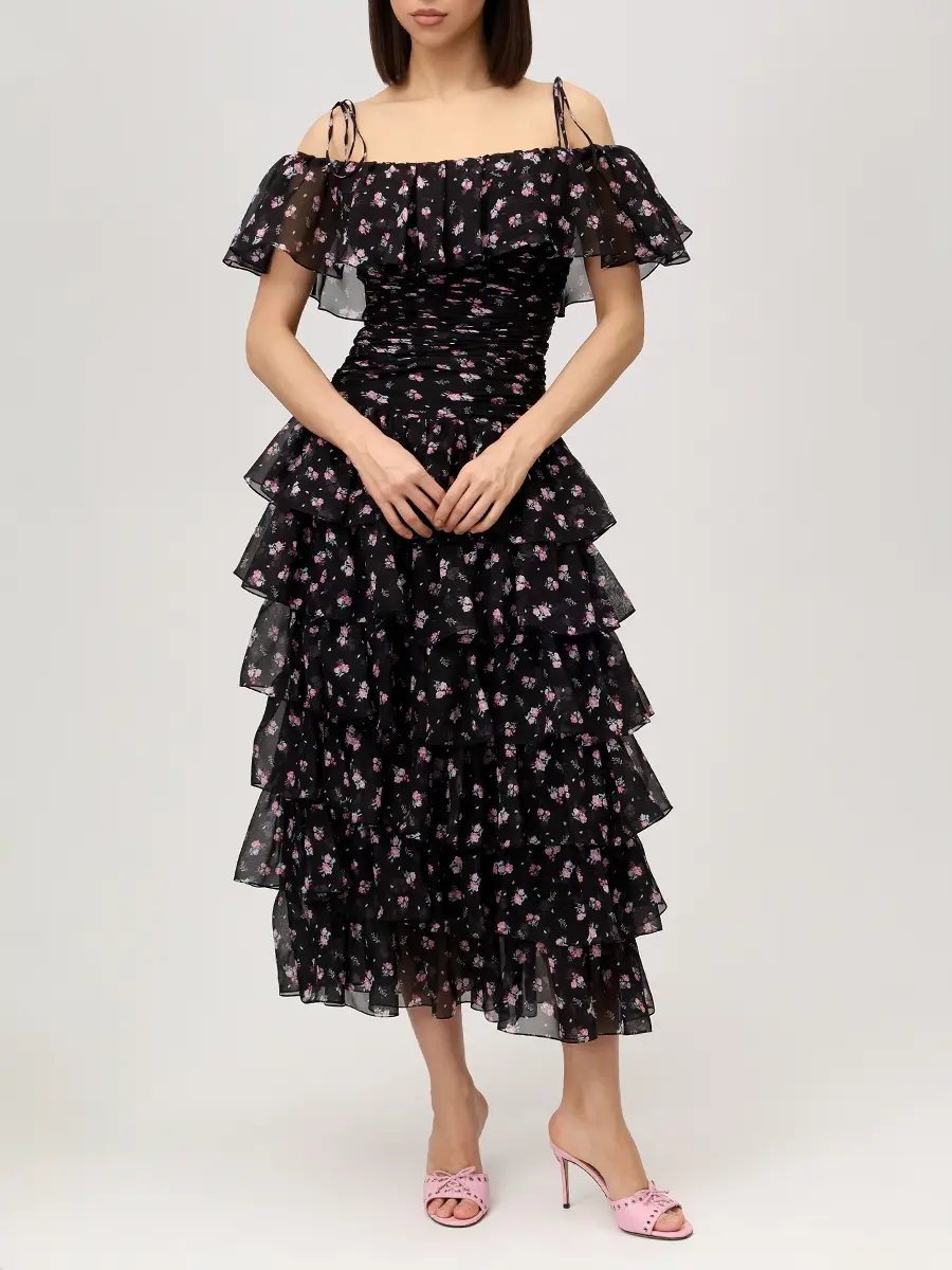 Платье шифоновое ROSES AND LACE О26SS_D091CF01_P13S/01 Черный  Фото 2