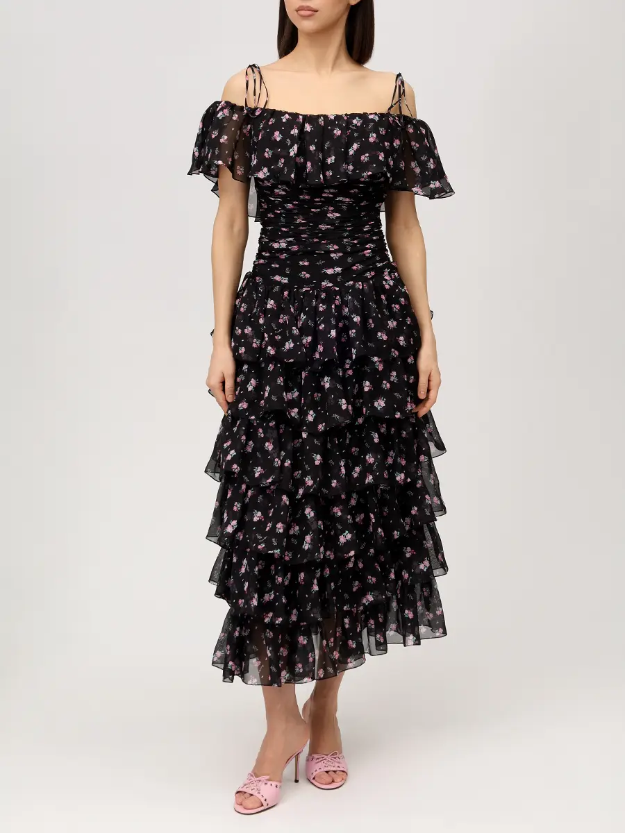 Платье шифоновое ROSES AND LACE О26SS_D091CF01_P13S/01 Черный  Фото 4