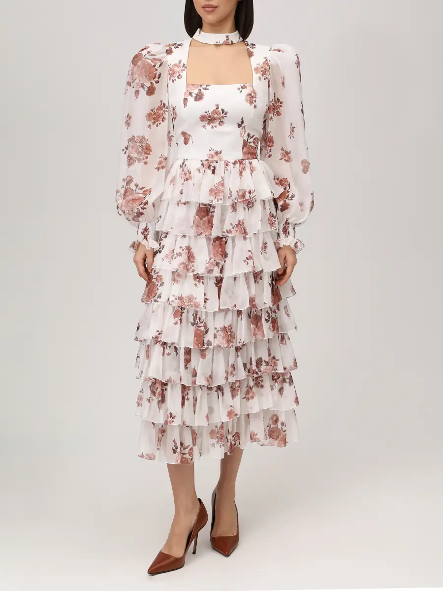 Платье шелковое ROSES AND LACE О26SS_D012CF23_P08L/01 Молочный Белый  Фото 2