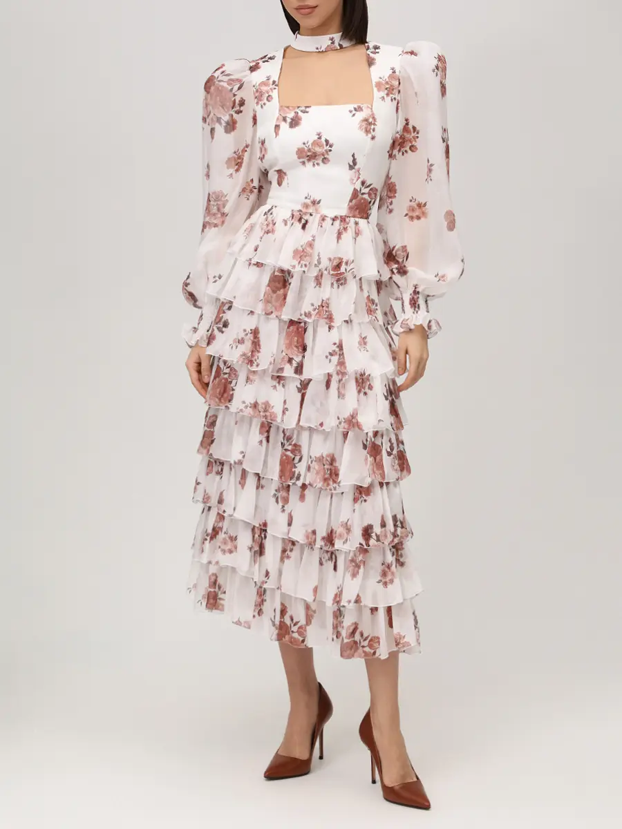 Платье шелковое ROSES AND LACE О26SS_D012CF23_P08L/01 Молочный Белый  Фото 4