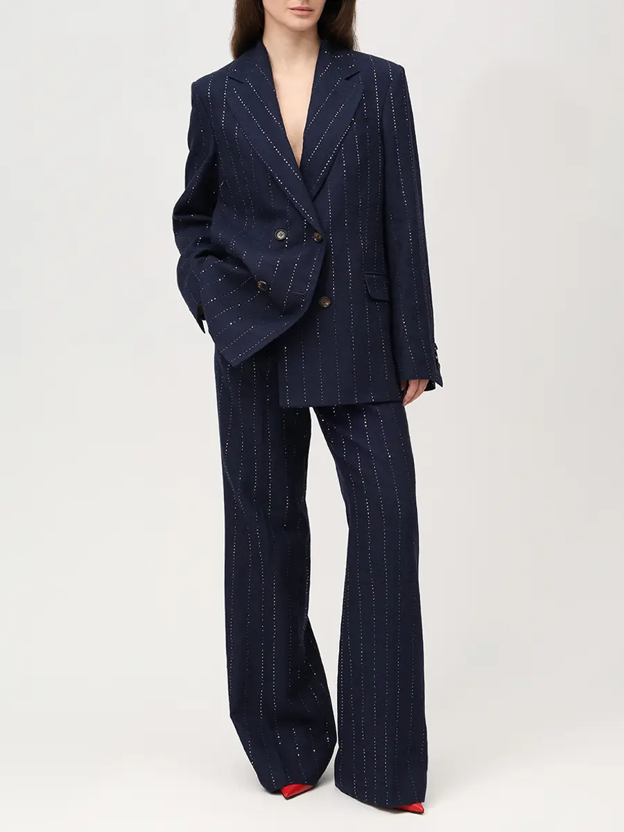 Брюки изо льна и шерсти KITON D60102K0940G0200E Пайетки Синий  Фото 2