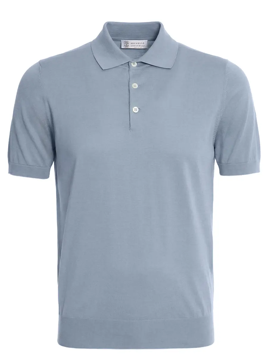 Поло хлопковое BRUNELLO CUCINELLI M29800125 CMM56 Голубой 