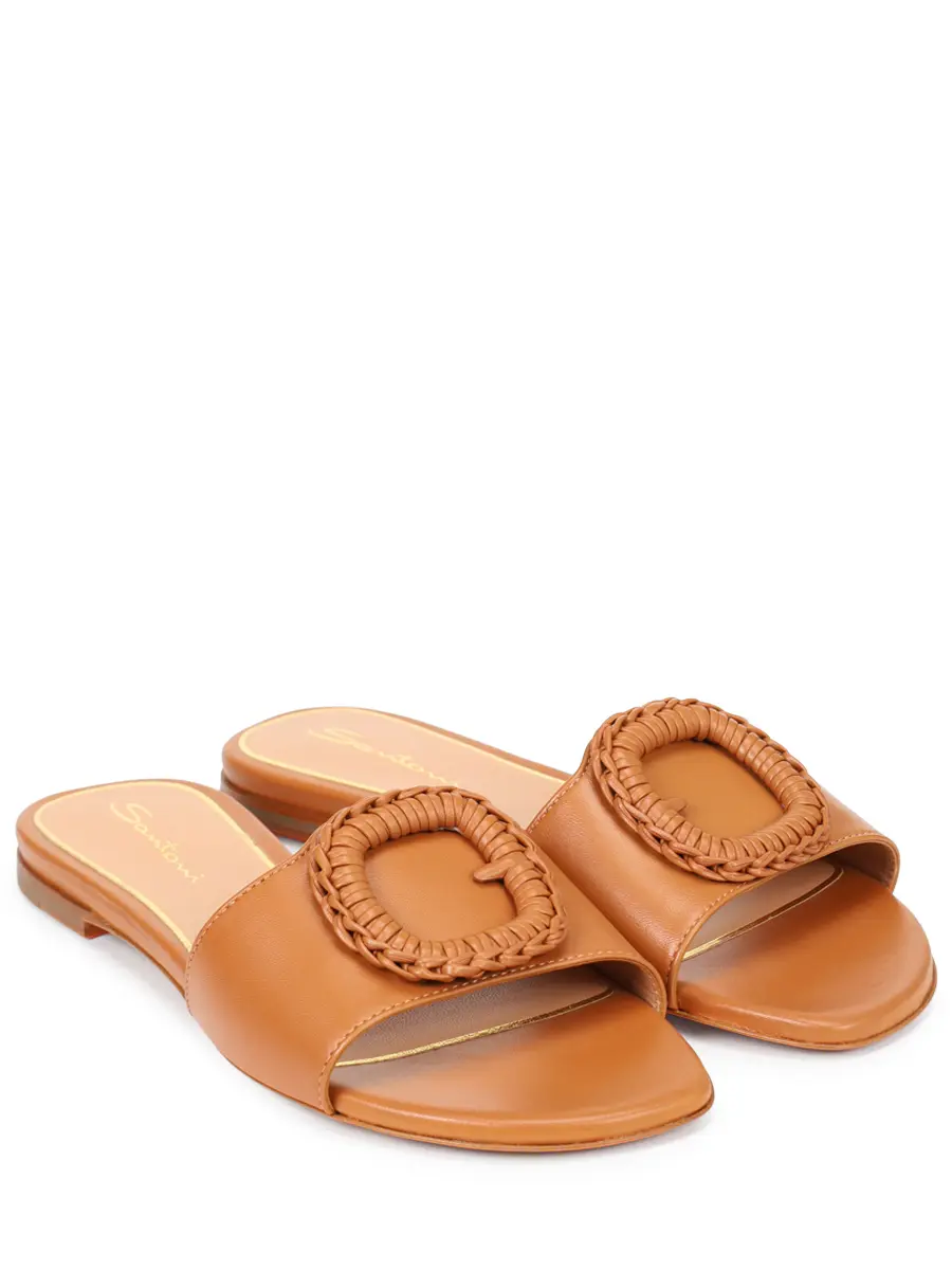 Шлепанцы кожаные SANTONI WHPG72081HA1NWKEC41 Коричневый  Фото 2