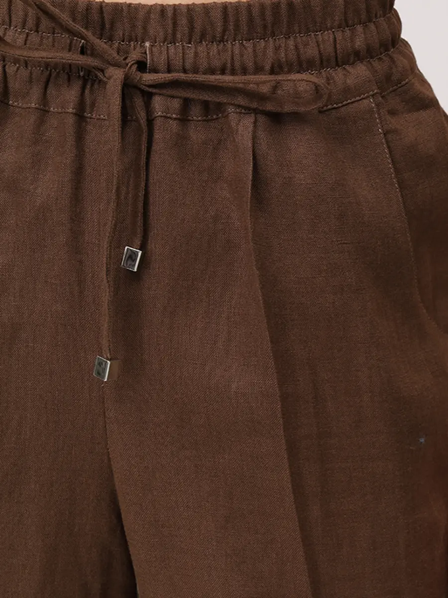 Брюки льняные KITON D48122H0969011000 Коричневый  Фото 5